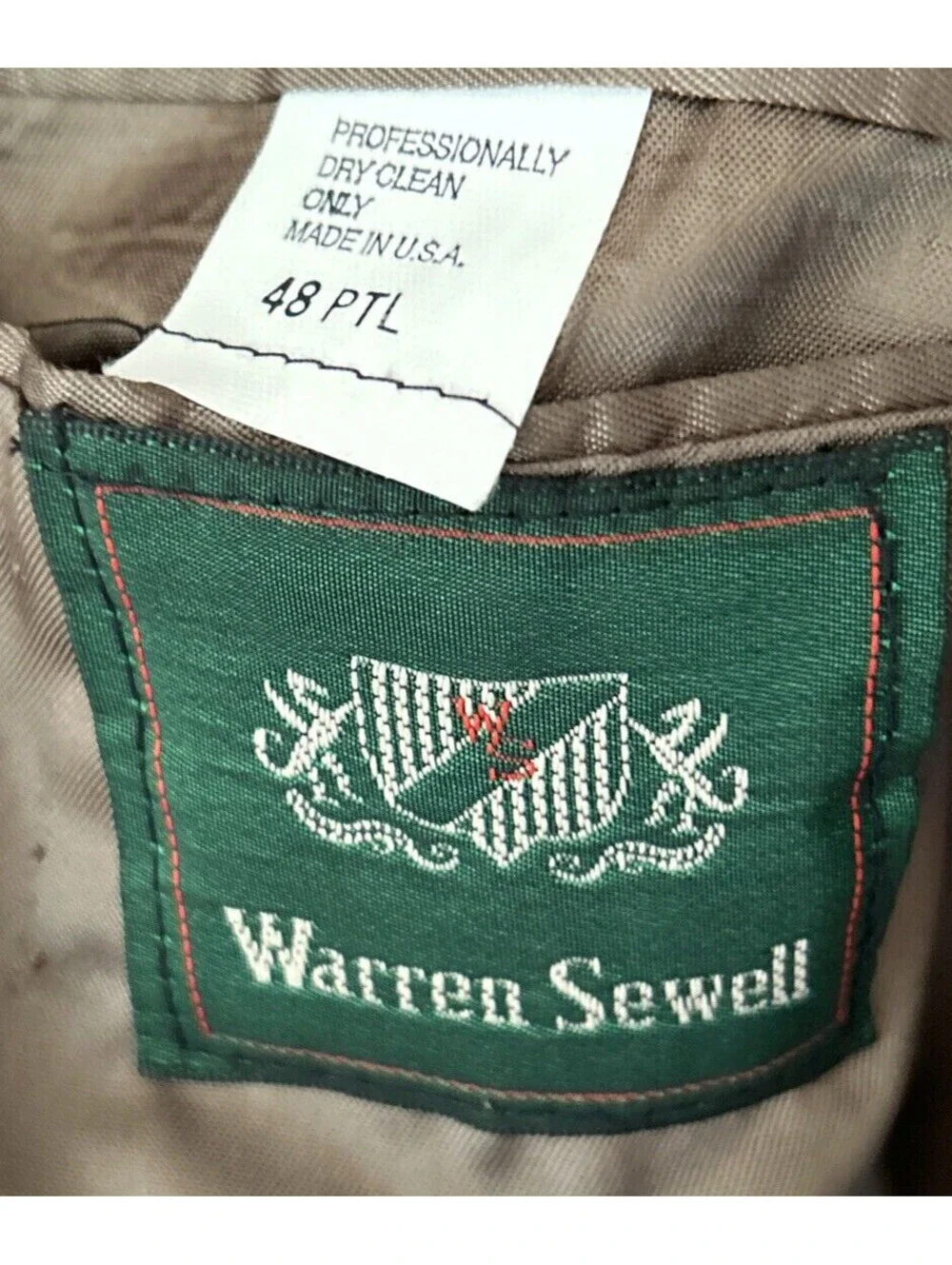 Warren Sewell 48PTL Brown Wool Tweed Coat Lined Pockets EUC